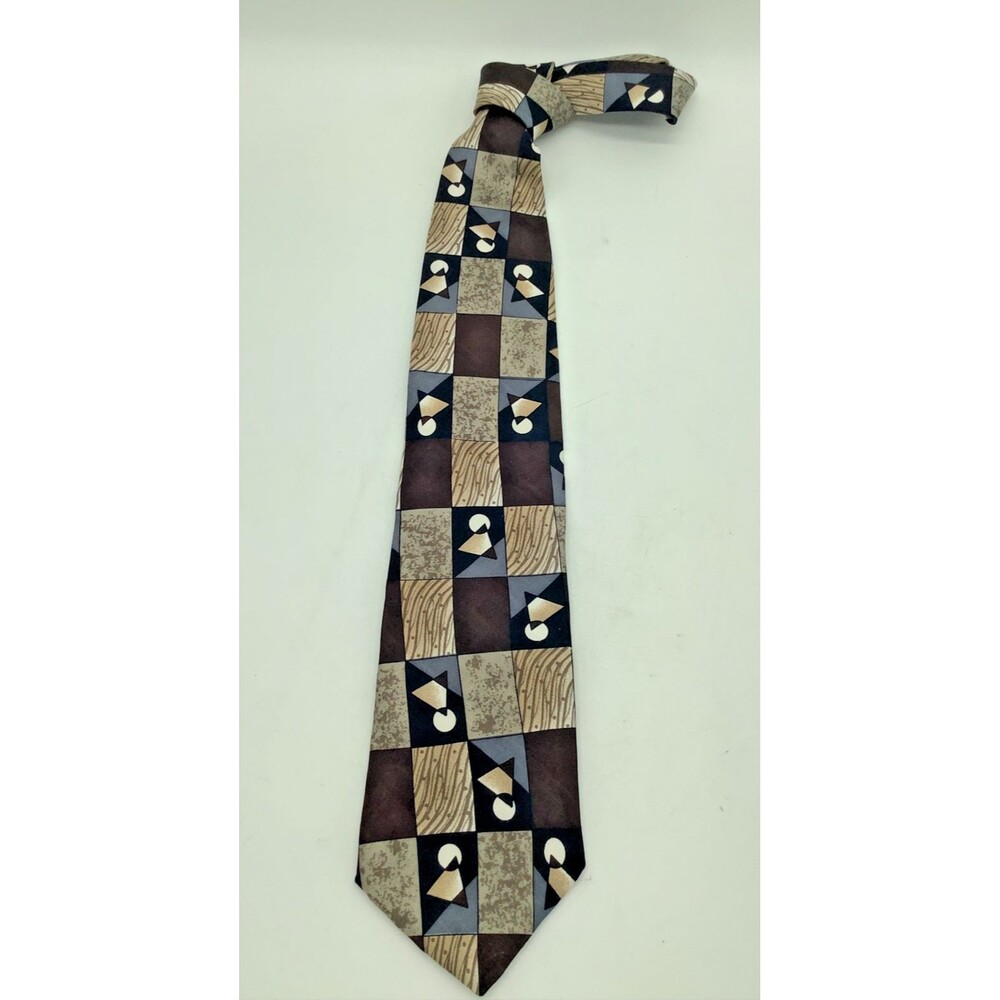 Torriani Abstract Necktie Vintage Fine Silk Art Deco Geometric  Burgundy Tan